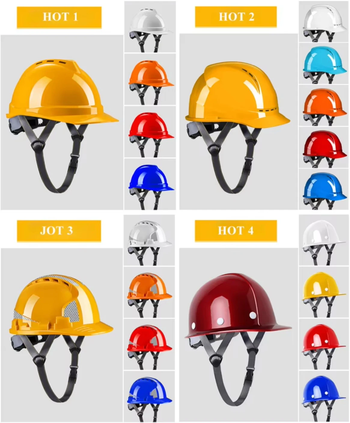 Industrial safety helmets showing ANSI Z89.1 Type 1 and Type 2 hard hat options for workplace head protection Industrial safety helmets showing ANSI Z89.1 Type 1 and Type 2 hard hat options for workplace head protection